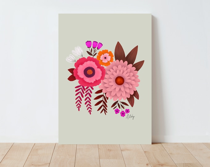Folk Art Floral Illustration Print: Scandinavian Wall Art