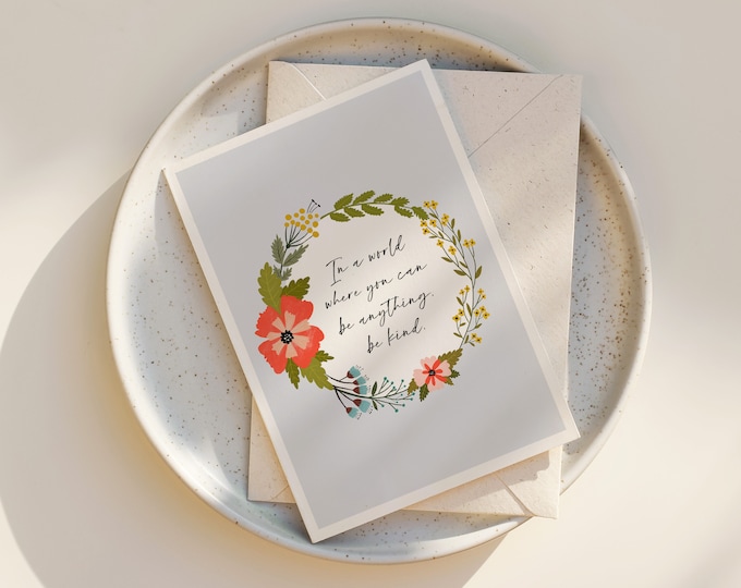 Kindness Quote Floral Greeting Card: Folk Art Notecard