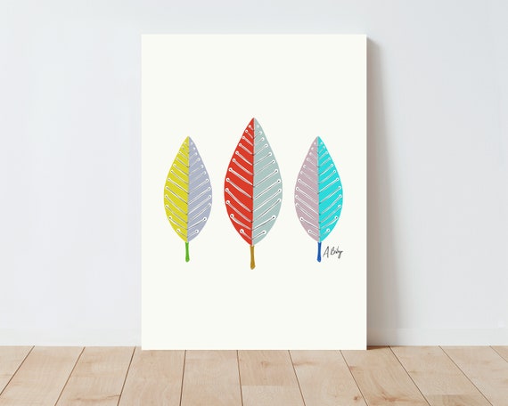 Scandinavian Leaves Wall Art | Folk Art | Scandinavian Decor | Nature Wall Art | Simple Artwork | Illustration Print | Living Room Wall Art