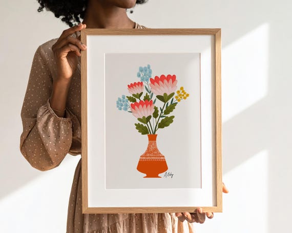 Whimsical Still Life Flowers Illustration Print - Nature Wall art - Floral Wall art - Cute Simple Scandinavian Flowers - Floral Art Print