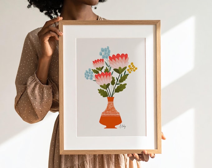 Whimsical Floral Illustration Print: Scandinavian Still Life Wall Art