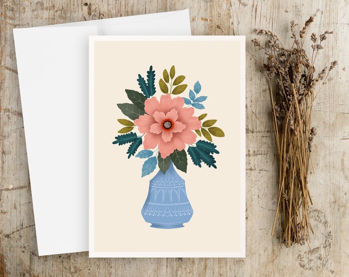 Floral Greeting Card: Vintage Vase, Botanical Art - Charming