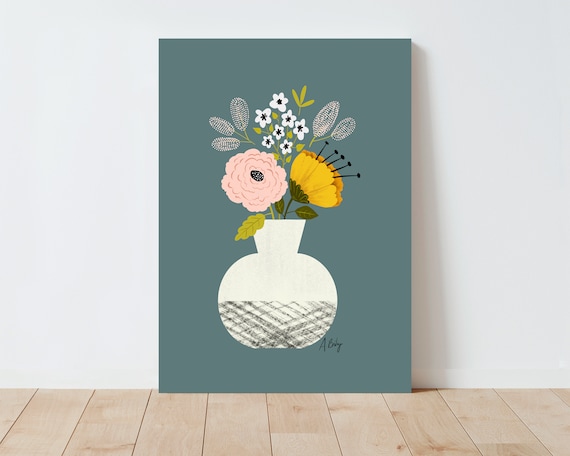 Folk Art Floral Illustration - Floral Illustration Print - Simple Artwork - Illustration Print - Farmhouse Decor - botanical wall art