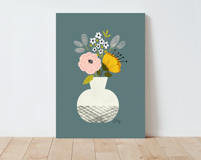 "Lovely" - Whimsical Simple Flowers Illustration Print - Scandi Folk Wall Art