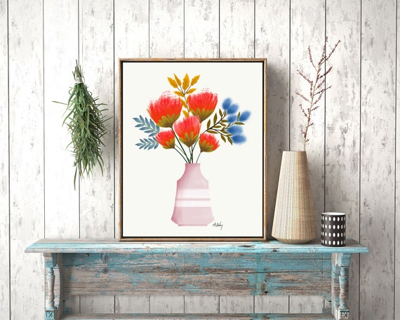 Whimsical Floral Wall Art Print - Flowers - Boho Wall Art - Scandinavian Wall Art - Hygge Art - Illustration - Farmhouse Decor - botanical