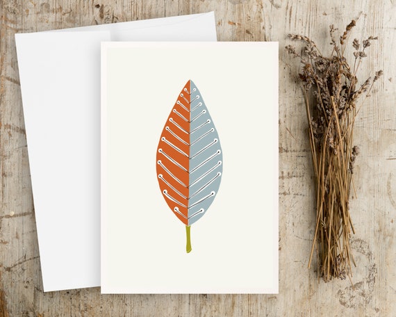 Scandinavian Leaf Greeting Card - Folk Art - Scandinavian Art - Note Card set - greeting card set - simple artwork - illustration - modern