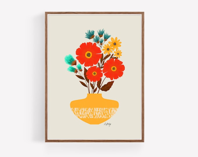 "Dream On" - Scandinavian Folk Art Flowers Illustration Print