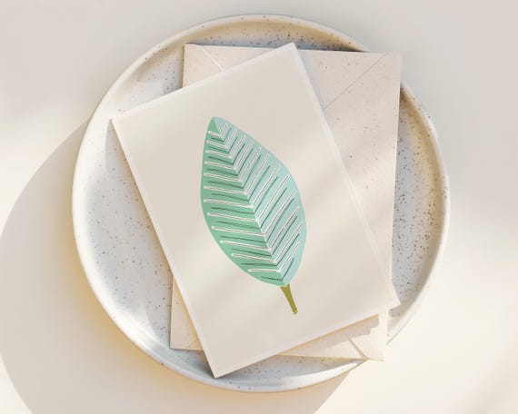 Cute Mid Century Modern Leaf - Nature Greeting Cards - Blank inside any occasion - Set of Note Cards - Cute Leaf Drawing - Abstract Leaf
