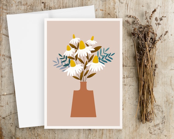 Folk Art Greeting Cards - Notecards Set - notecards with envelopes - Scandinavian Folk Art - Simple Artwork - illustration art - daisies