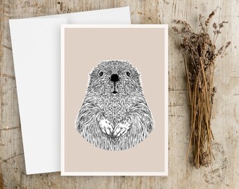 Baby Beaver Greeting Card: Pen and Ink Drawing