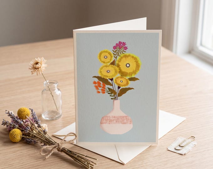 "From the Meadow" - Wildflower Bouquet Greeting Card | Folk Art Flowers Note Card | Scandinavian Botanical Card | Blank Floral Note Card