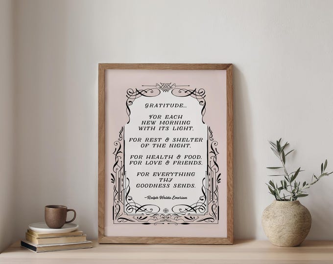 "Gratitude" - Ralph Waldo Emerson Quote Wall Art Print