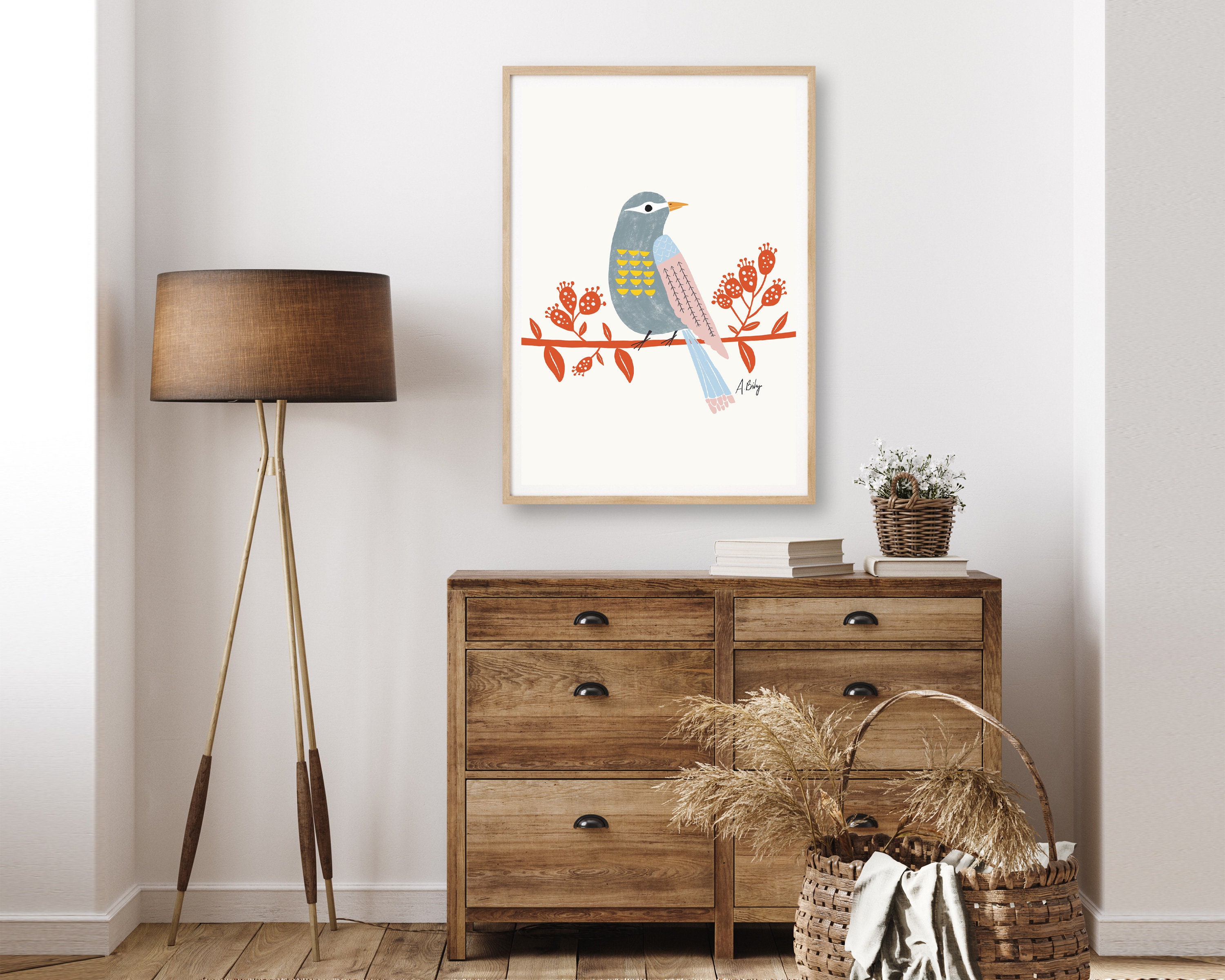 Scandinavian Bird Wall Art - Folk Art - Illustration Print - Simple ...