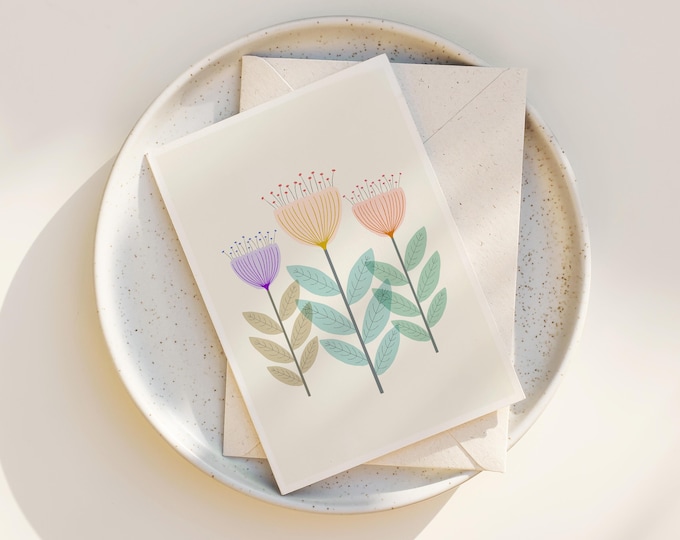 Scandinavian Floral Note Cards: Mid Century Modern Folk Art