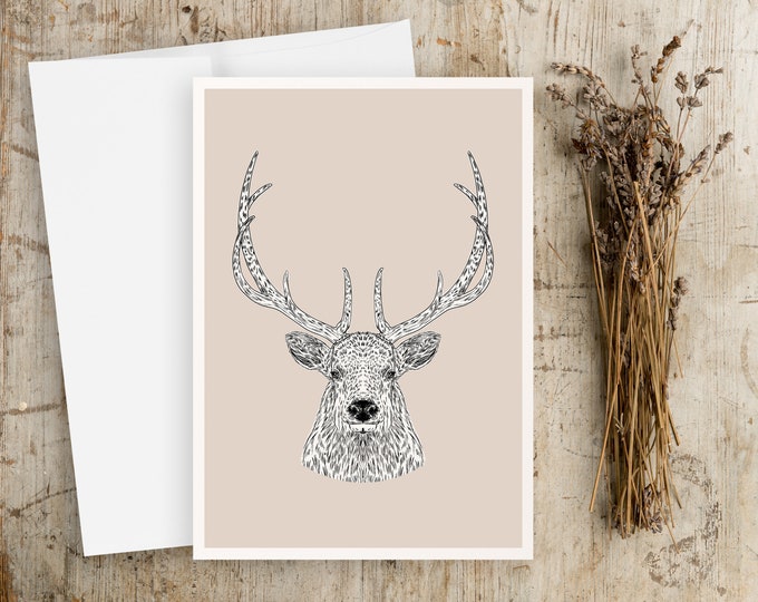"Bull Elk Portrait" - Pen and Ink Illustration Note Cards