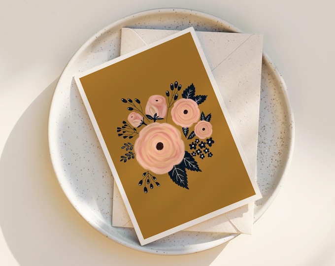 Roses and Gold Greeting Card Set: Whimsical Floral Note Cards