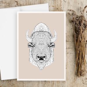 Bison Portrait Greeting Card Set: Pencil Drawing, Blank Note Cards
