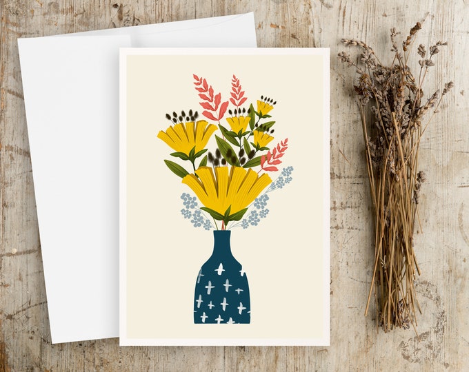 "Be Deeply Rooted" - Folk Art Flowers Greeting Cards, Whimsical Floral Note Cards