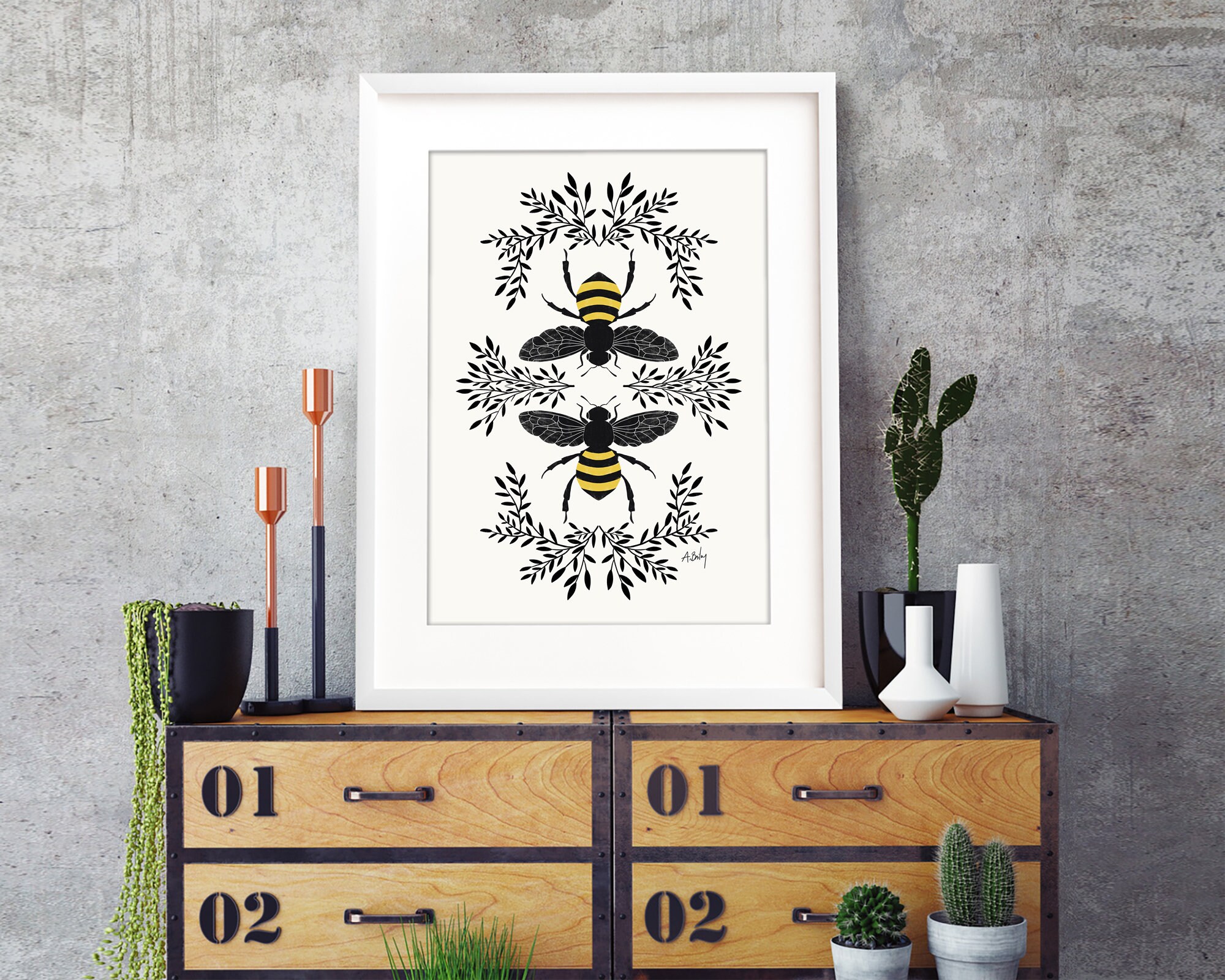 Bumble Bee Decor / Honey Bee Prints / Childrens Neutral Wall Art