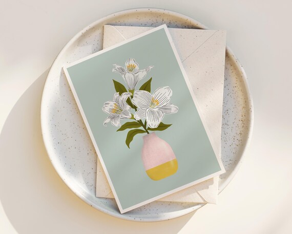 Cheerful Lilies Illustration Note Cards - Floral Greeting Cards - Blank inside any occasion - Set of Note Cards - Lily Flower - Floral Art