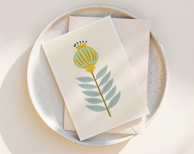 Scandinavian Flower Note Cards: Mid Mod Folk Art Set