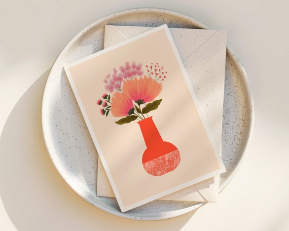 Whimsical Flowers Greeting Card - Floral Notecards - Blank Inside - Any Occasion - Greeting Cards with envelope - Cute Flowers - folk art