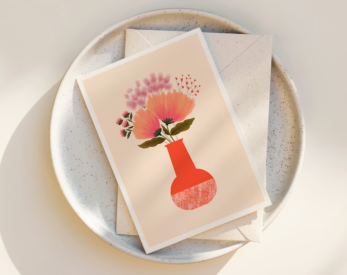 Whimsical Floral Greeting Card: Folk Art Flower Bouquet