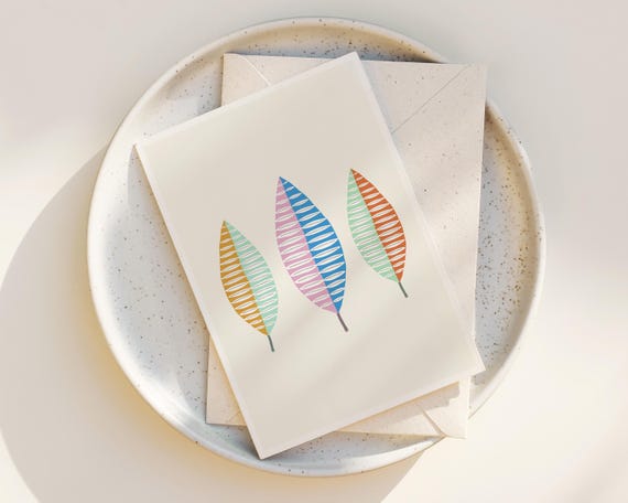 Cute Mid Century Modern Leaves - Nature Greeting Cards - Blank inside any occasion - Set of Note Cards - Hygge Art - Scandinavian art