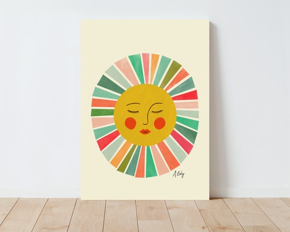 Scandinavian Sunshine Illustration Print - Scandinavian Decor - Folk Art - Abstract - Large wall art - living room wall art - bedroom prints