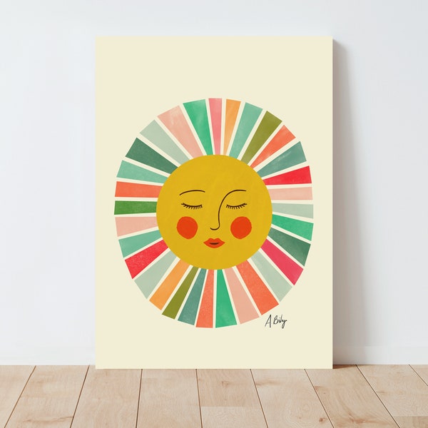 Scandinavian Sunshine Illustration Print - Scandinavian Decor - Folk Art - Abstract - Large wall art - living room wall art - bedroom prints