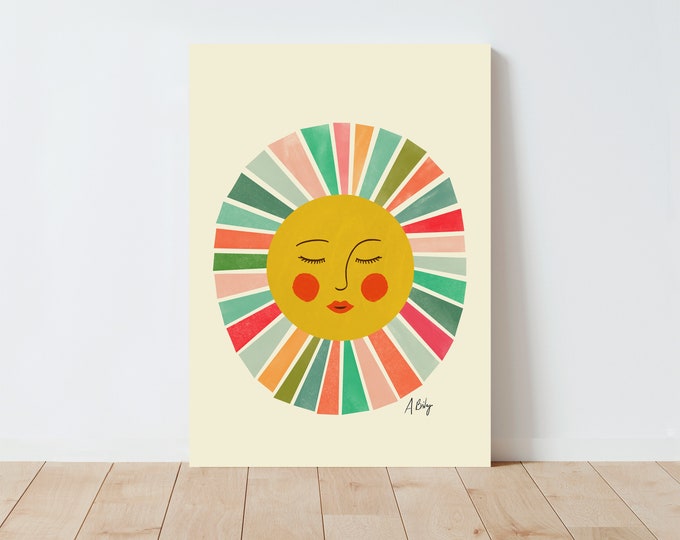 Sunshine Illustration Print: Retro Scandinavian Folk Art