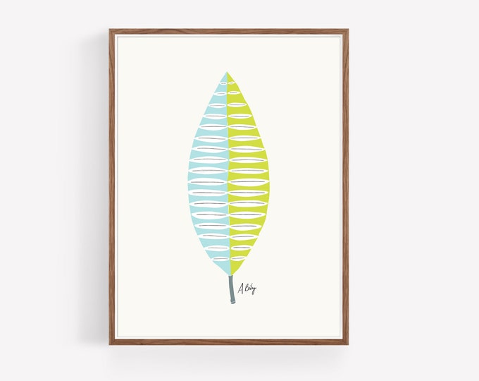 "Mid Mod Leaf No. 1" - Scandinavian Leaves Illustration Print - Whimsical Scandinavian Decor - nature wall art