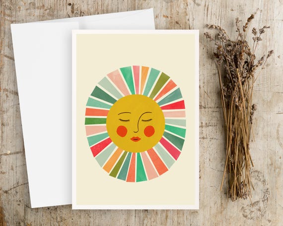 Sunshine Greeting Card - Cute Scandinavian Sun Illustration - Cheerful - Whimsical - notecards - any occasion - blank inside - with envelope
