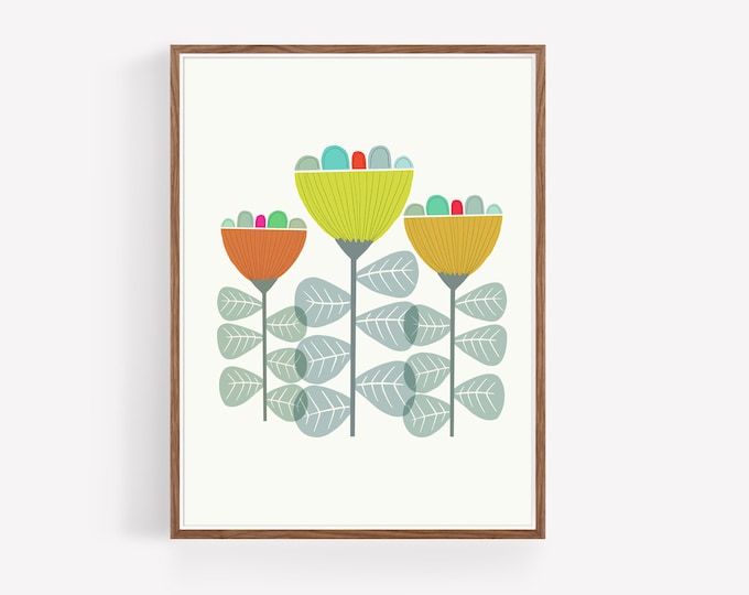 Folk Art Flower Print: Mid-Century Modern Scandinavian Decor