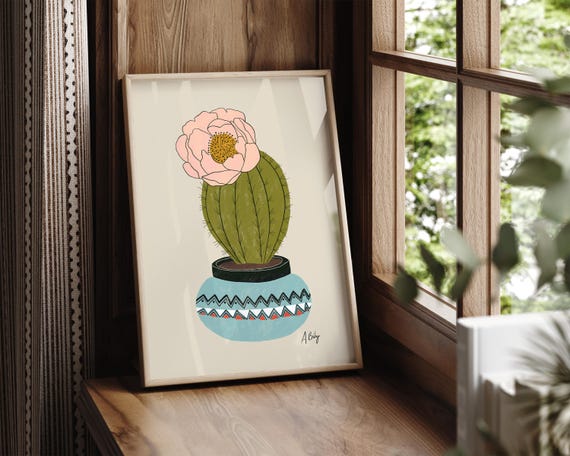 "Can't Touch This" - Blooming Potted Cactus Art Print