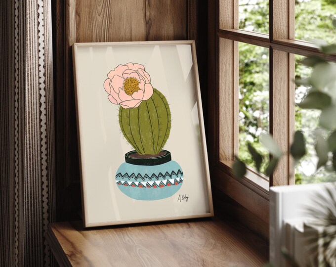 "Can't Touch This" - Blooming Potted Cactus Art Print