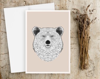 Grizzly Greeting Card | Blank Greeting card | Any Occasion Greeting Card | Animal Greeting Card | Grizzly Drawing | Bear Greeting Card