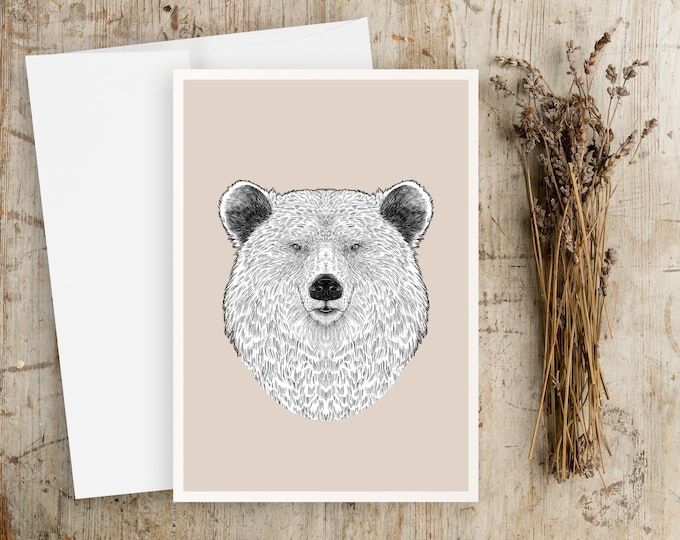 "Grizzly Bear Portrait" - Pen and Ink Note Cards with envelopes
