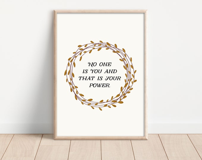 "No One is You" - Botanical Quote Print: Scandinavian Folk Art Wreath Illustration