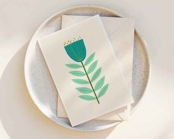 Scandinavian Flower Note Cards - Folk Art - Abstract Flower - Greeting Cards - Notecards with envelopes - simple artwork - Notecard set