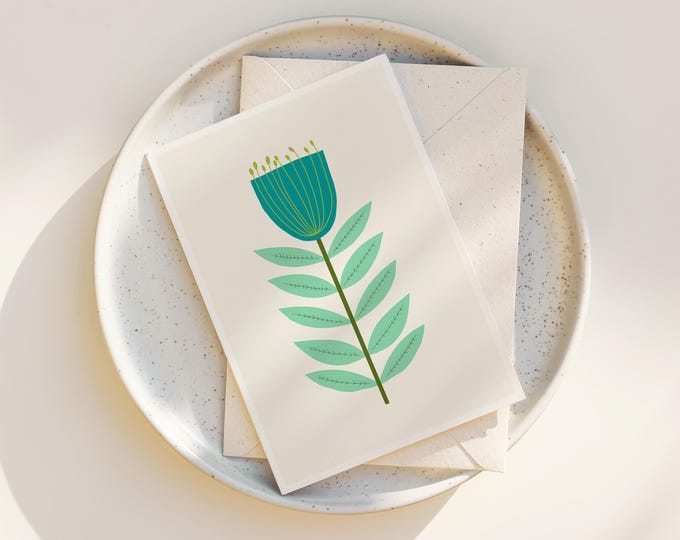 Mid-Century Modern Flower Note Cards: Scandinavian Folk Art Set