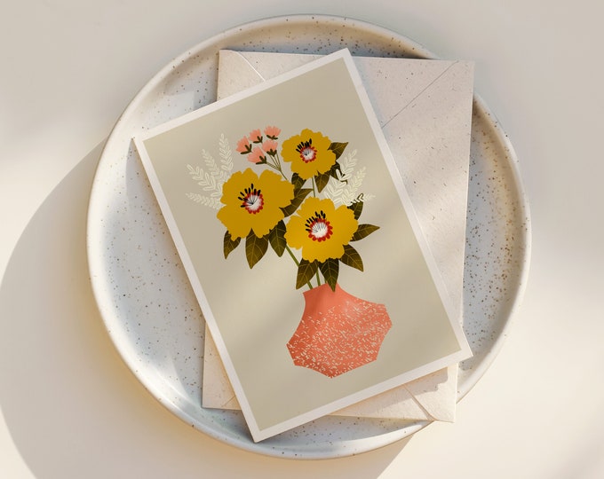 Folk Art Floral Greeting Card Set: "True Colors" Blank Notecards