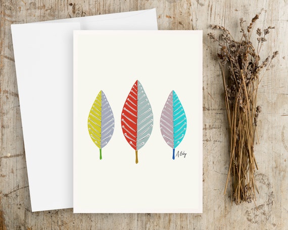 Scandinavian Leaves Greeting Card - Folk Art - Scandinavian Art - Note Card set - greeting card set - simple artwork - illustration - modern