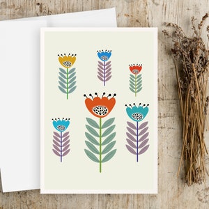 Scandinavian Flower Note Cards: Retro Folk Art Greeting Card Set