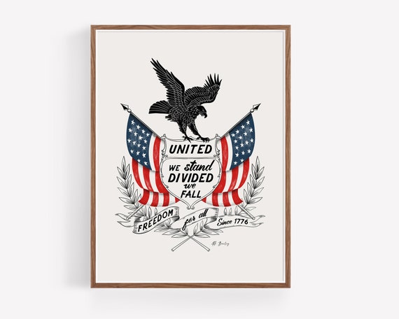 American Flag Illustration Print - Americana wall art - United States wall art - Farmhouse Decor - American Eagle - Independence - USA Art