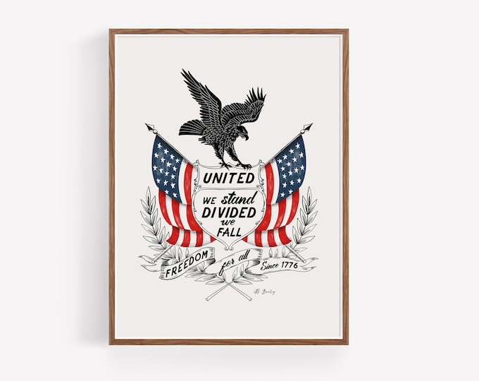 American Flag Illustration Print: Eagle USA Wall Art