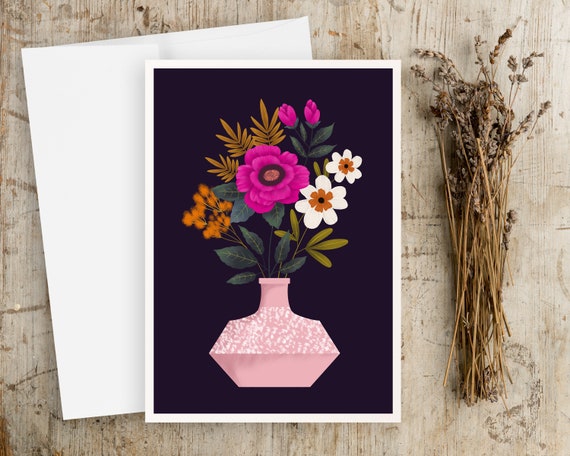 Folk Art Flowers Notecards - Folk Art Flowers - Greeting Cards - botanical art - illustration - scandinavian art - notecards with envelopes