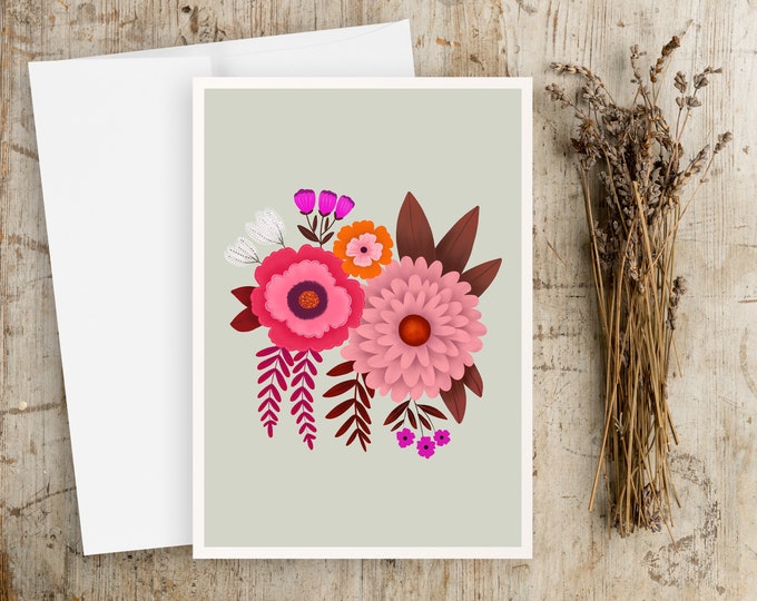 Floral Greeting Card: Folk Art Flower Illustration - Blank Notecard