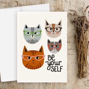 Be Yourself Cats with Glasses Quote Print Cat wall art Quotes about life Funny Cat Art Quote wall art Large wall art Animals Art image 9