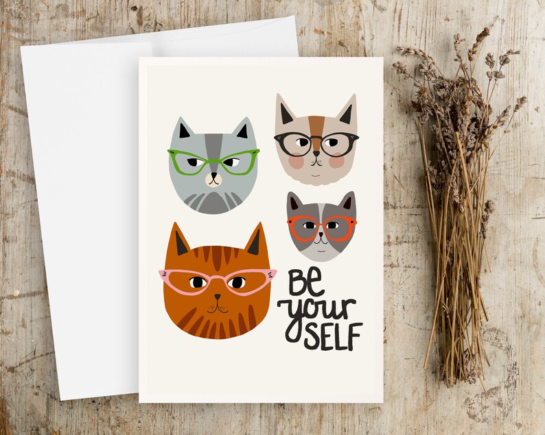 Be Yourself Cats with Glasses Quote Print Cat wall art Quotes about life Funny Cat Art Quote wall art Large wall art Animals Art image 9